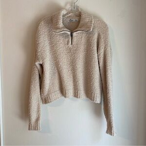 Hollister Beige Quarter Zip Plush Cozy Sweater | Women’s Size Small Loungewear